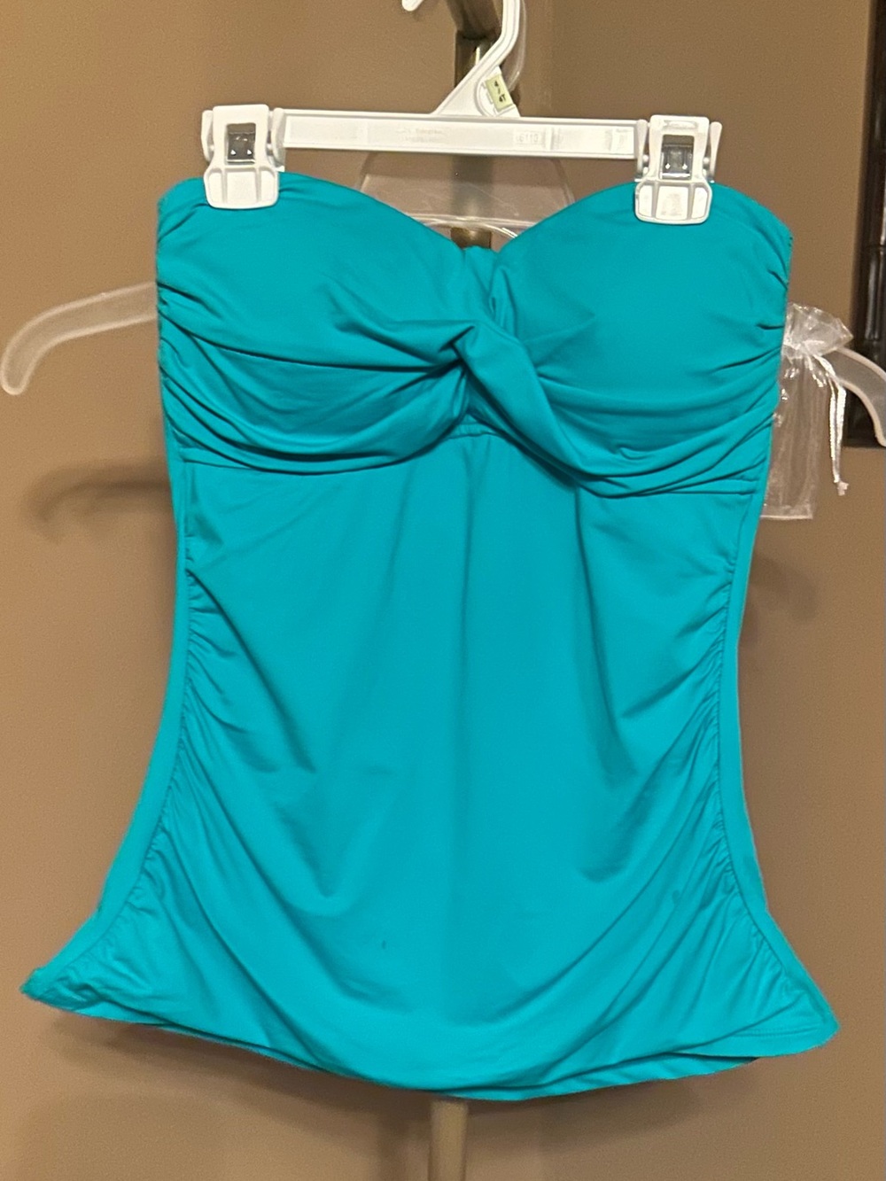 Anne Cole Teal Twist-Front Bandeau Swim Top